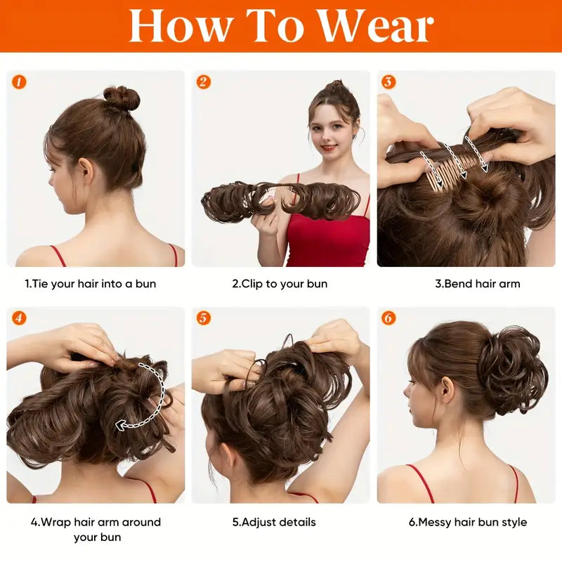 CURLY WAVY CLIP IN HAIR BUN