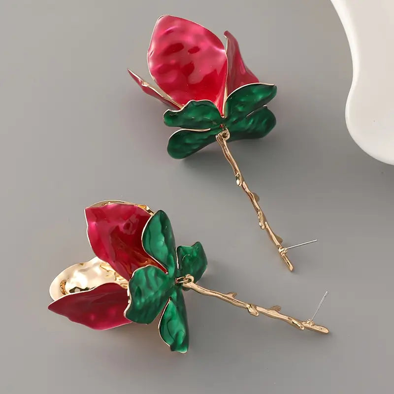 HOT PINK PETAL BRANCH EARRING