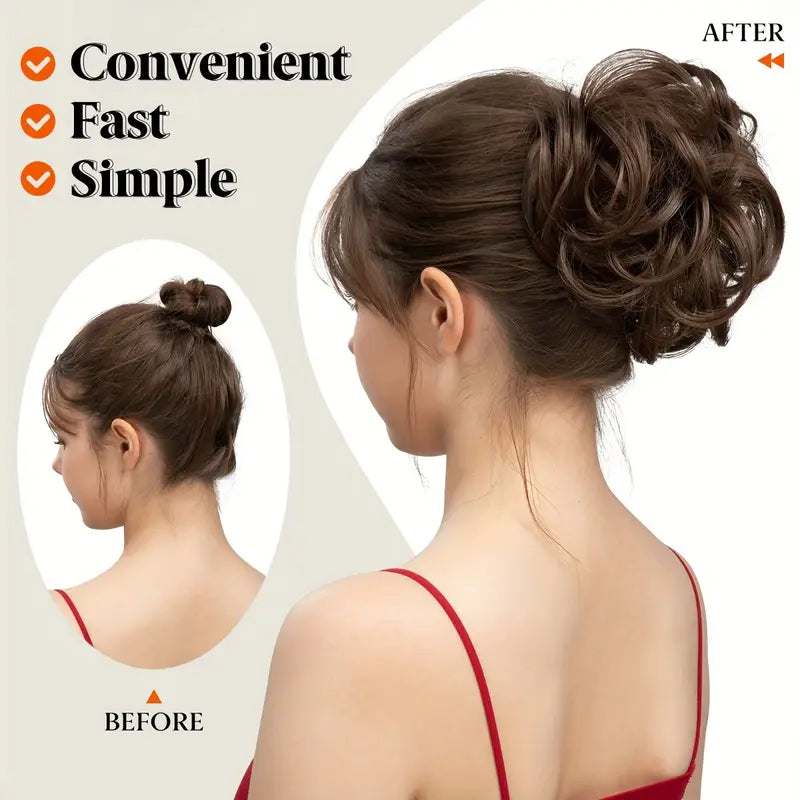 CURLY WAVY CLIP IN HAIR BUN