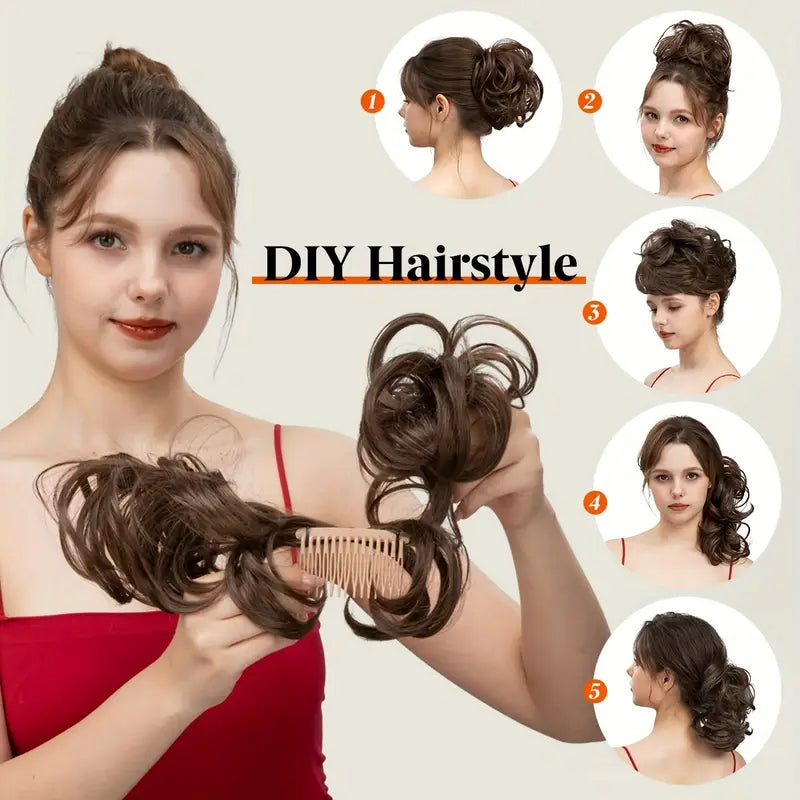 CURLY WAVY CLIP IN HAIR BUN