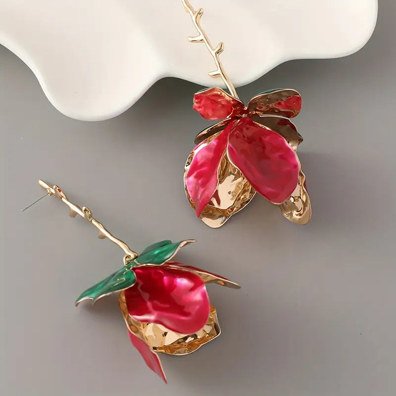 HOT PINK PETAL BRANCH EARRING