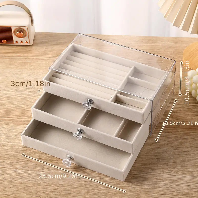 THREE LAYER CLEAR ACRYLIC JEWELRY BOX
