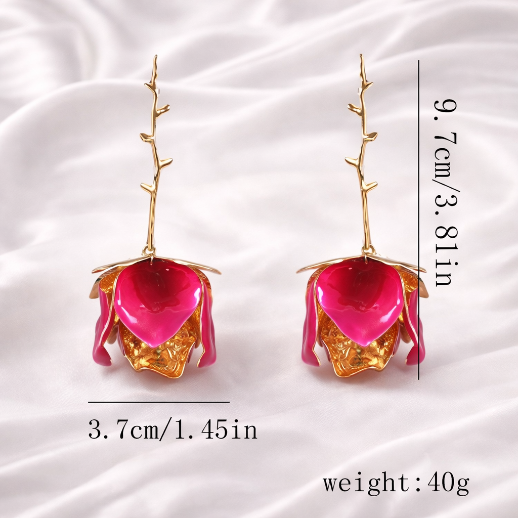 HOT PINK PETAL BRANCH EARRING