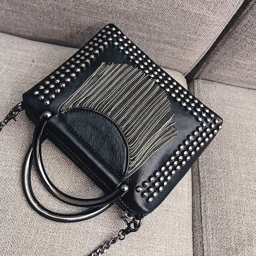 BLACK CROSSBODY STUDDEDE BAG