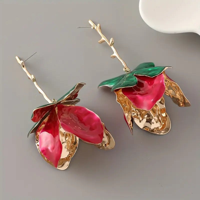 HOT PINK PETAL BRANCH EARRING