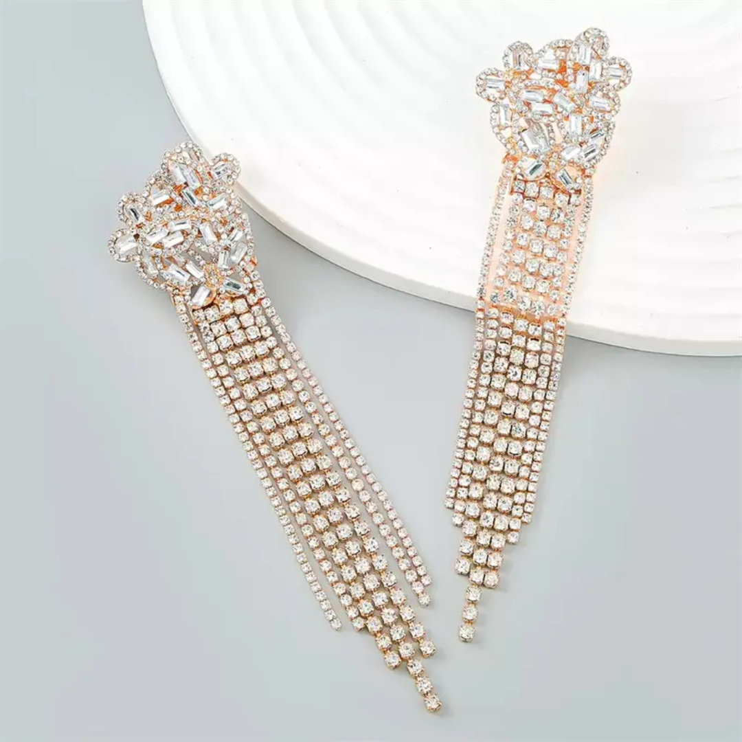 ETHNIC CRYSTAL TASSEL EARRINGS