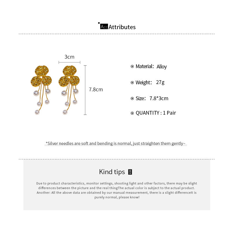 LOTUS LEAF PEARL TASSEL EARRINGS