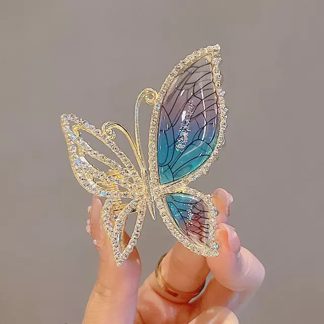 AMBER BLUE BUTTERFLY HAIR CLAW