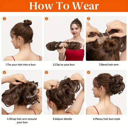 CURLY WAVY CLIP IN HAIR BUN