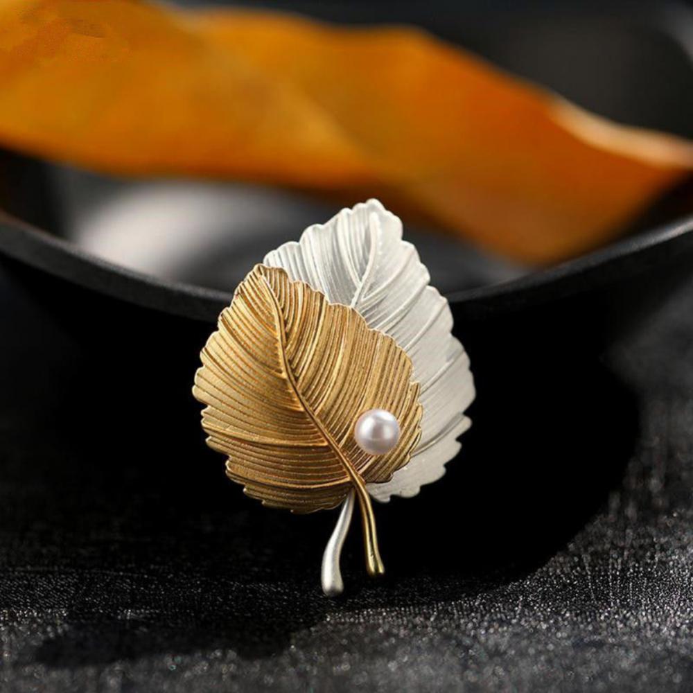 TWO TONE LEAF BROOCH