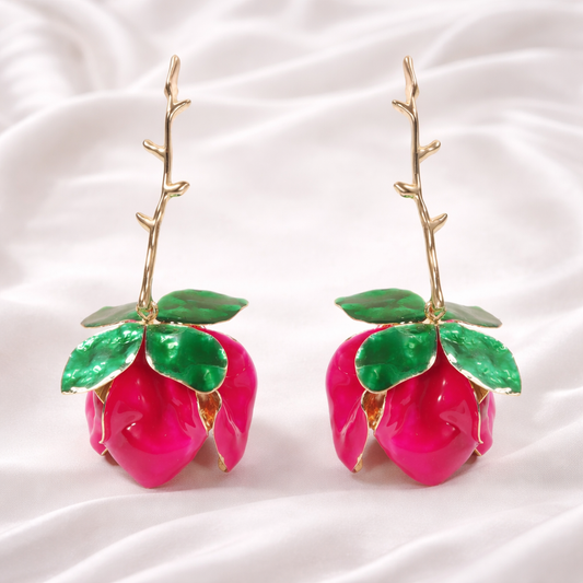 HOT PINK PETAL BRANCH EARRING