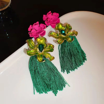 EXAGGERATED FLOWER TASSEL EARRINGS