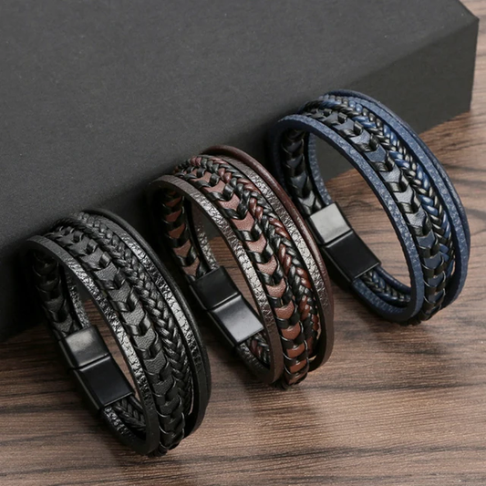 LEATHER BRAIDED MEN BRACELET