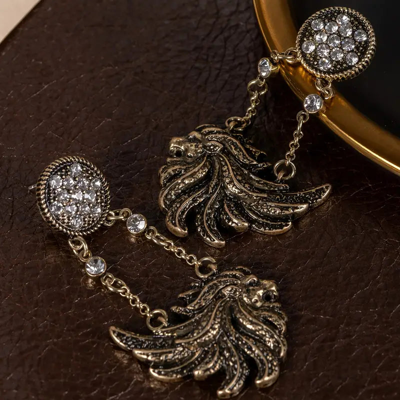 VINTAGE LION HEAD DANGLING EARRINGS