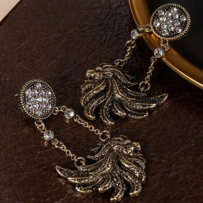 VINTAGE LION HEAD DANGLING EARRINGS