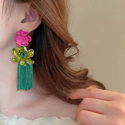 EXAGGERATED FLOWER TASSEL EARRINGS