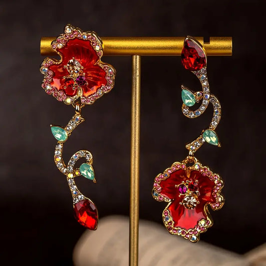 BRIGHT RED FLOWER EARERINGS