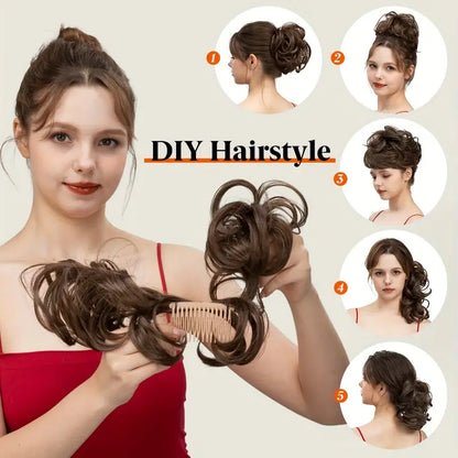 CURLY WAVY CLIP IN HAIR BUN