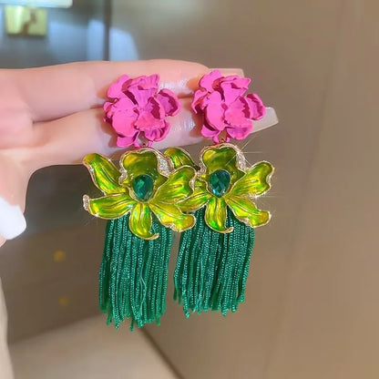 EXAGGERATED FLOWER TASSEL EARRINGS