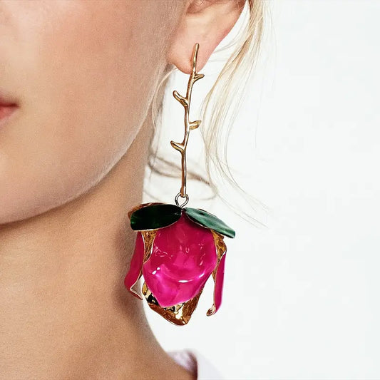 HOT PINK PETAL BRANCH EARRING