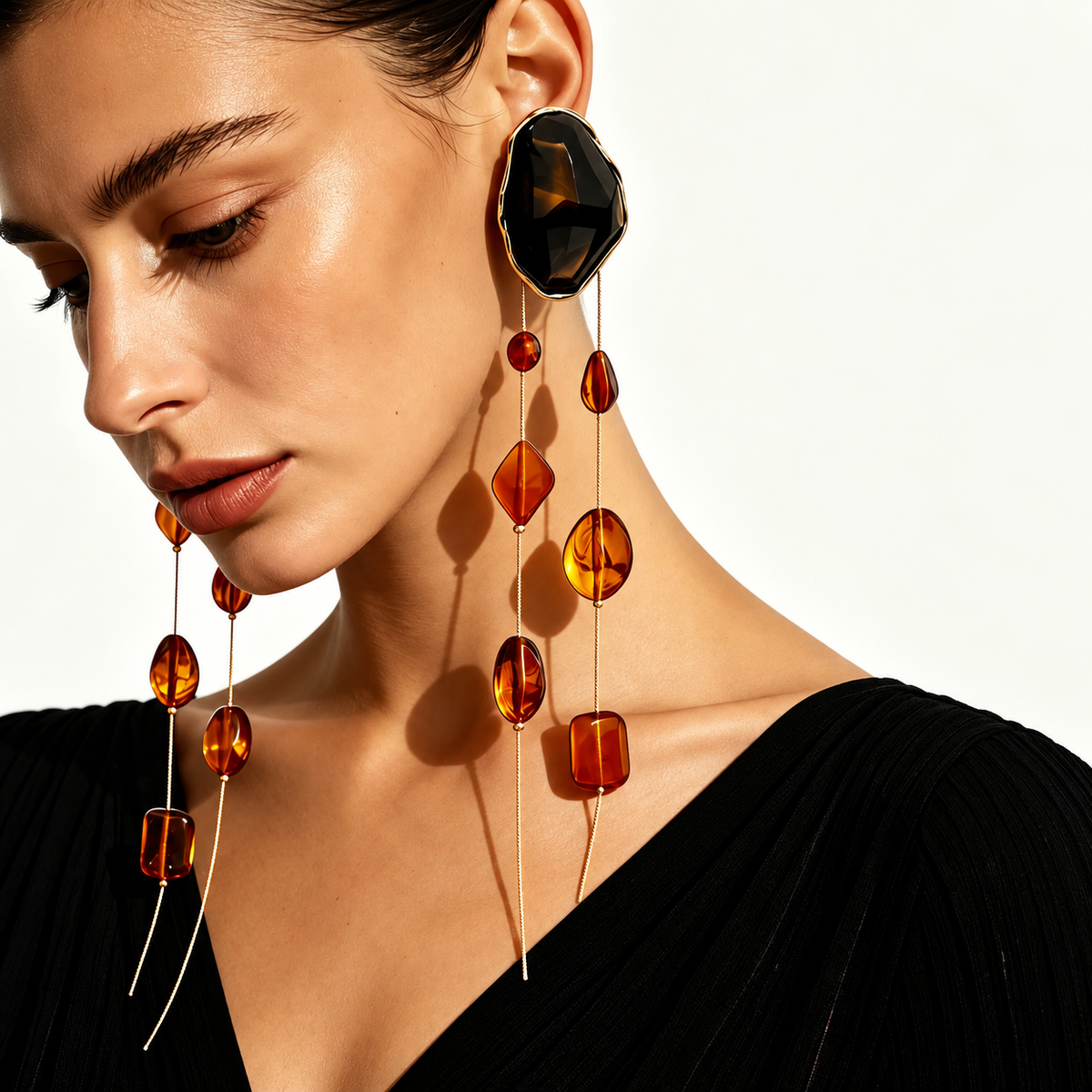 AMBER LONG STATEMENT EARRINGS