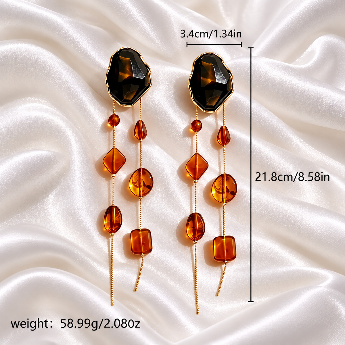 AMBER LONG STATEMENT EARRINGS