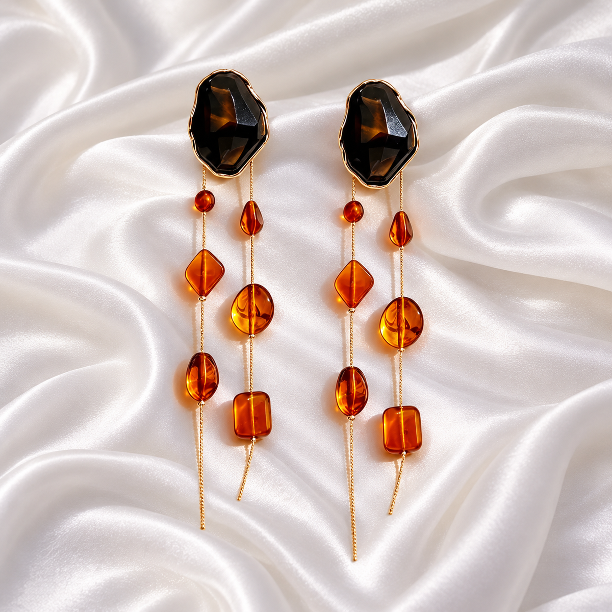 AMBER LONG STATEMENT EARRINGS