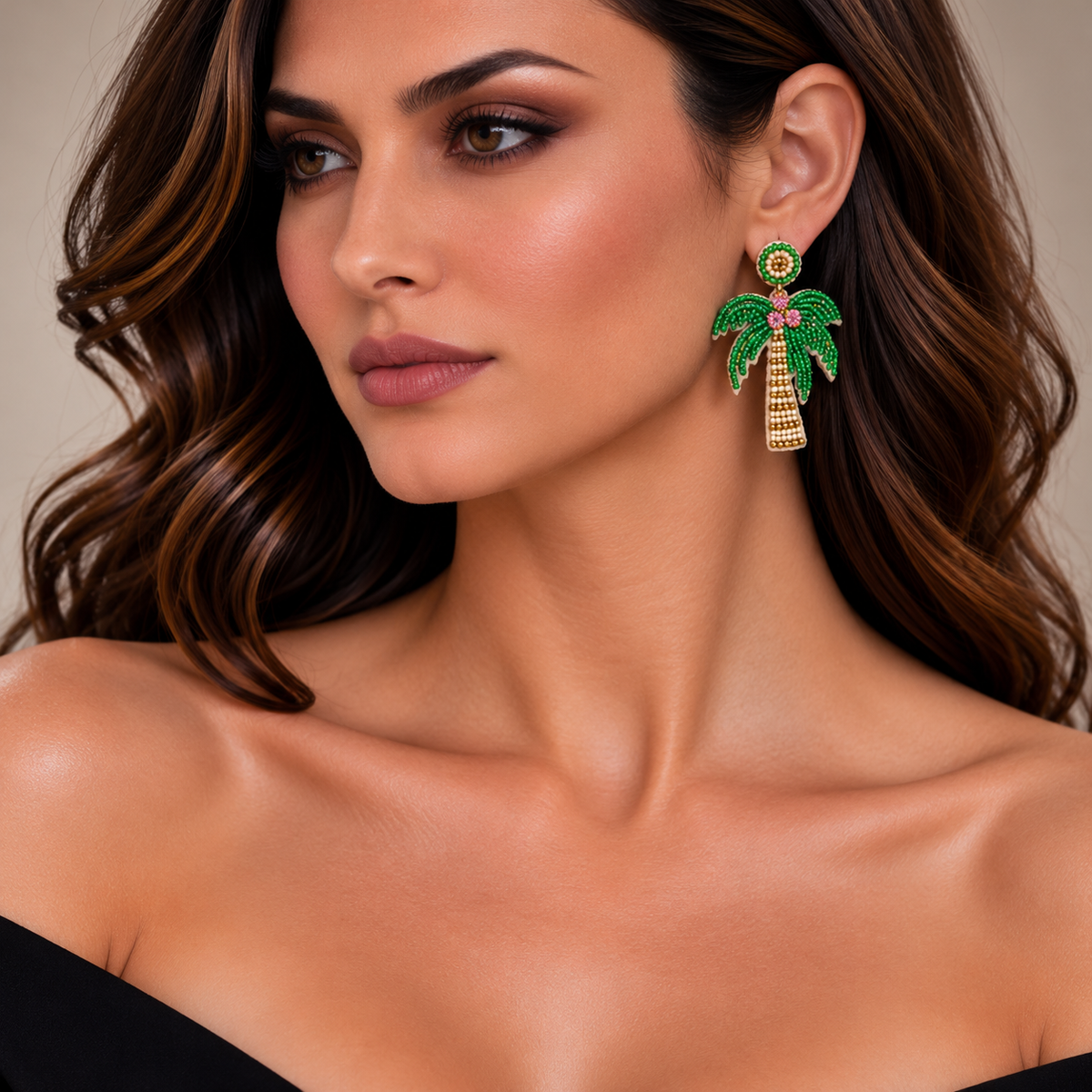 PALM TREE BEADED EARRINGS