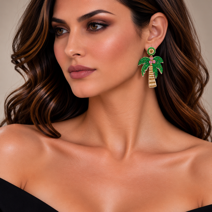 PALM TREE BEADED EARRINGS