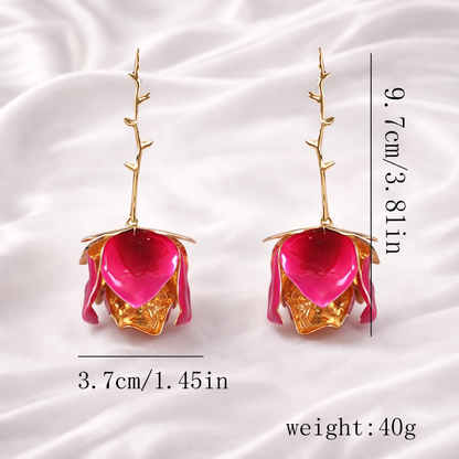 HOT PINK PETAL BRANCH EARRING