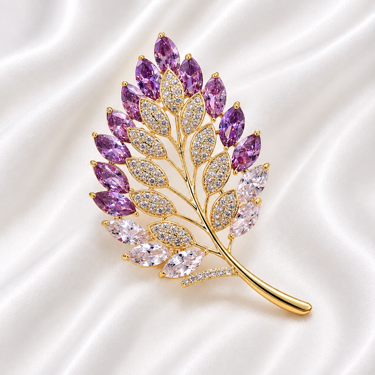 AMETHYST LEAF BROOCH