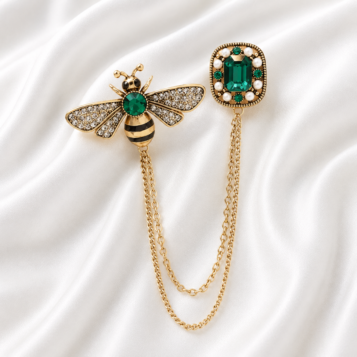 BEE CRYSTAL TASSEL BROOCH