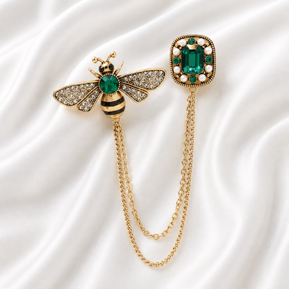 BEE CRYSTAL TASSEL BROOCH