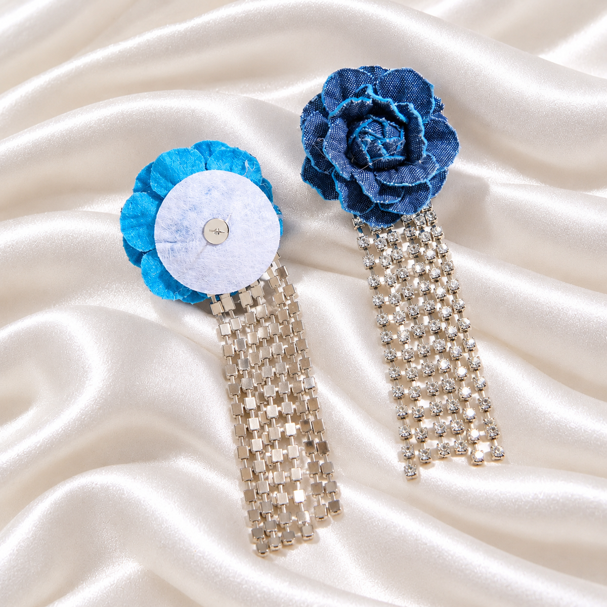 BLUE ROSE CRYSTAL TASSEL EARRINGS