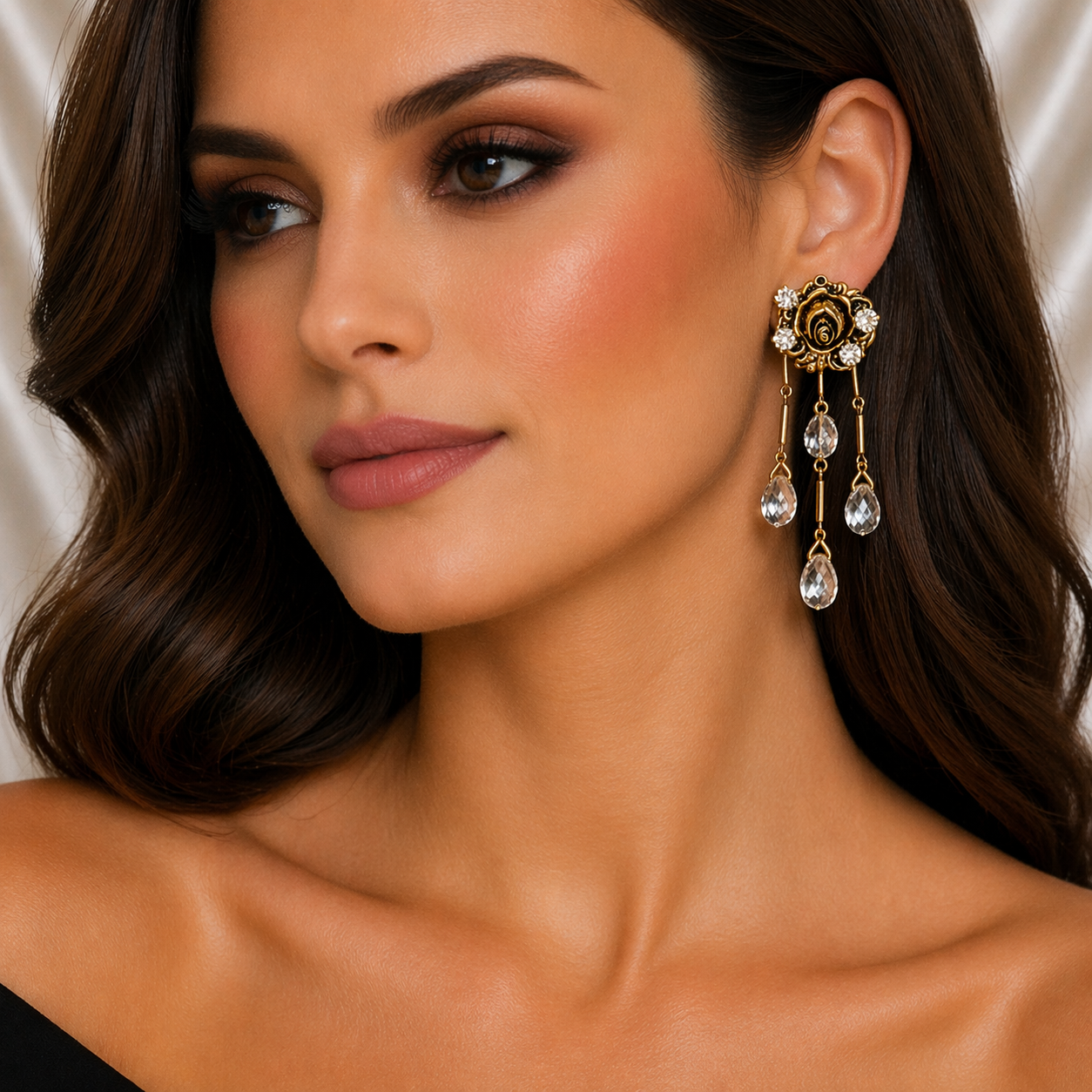 CRYSTAL FLOWER STUD EARRINGS