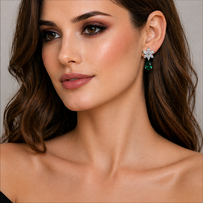 GREEN DROPLET ZIRCON EARRINGS