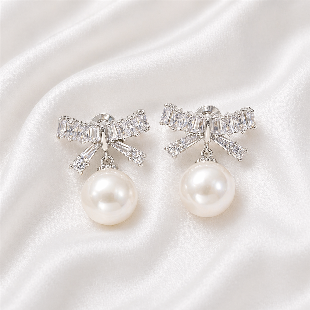 ELEGANT CRAVAT PEARL DROP EARRINGS