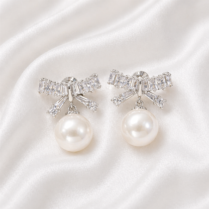 ELEGANT CRAVAT PEARL DROP EARRINGS