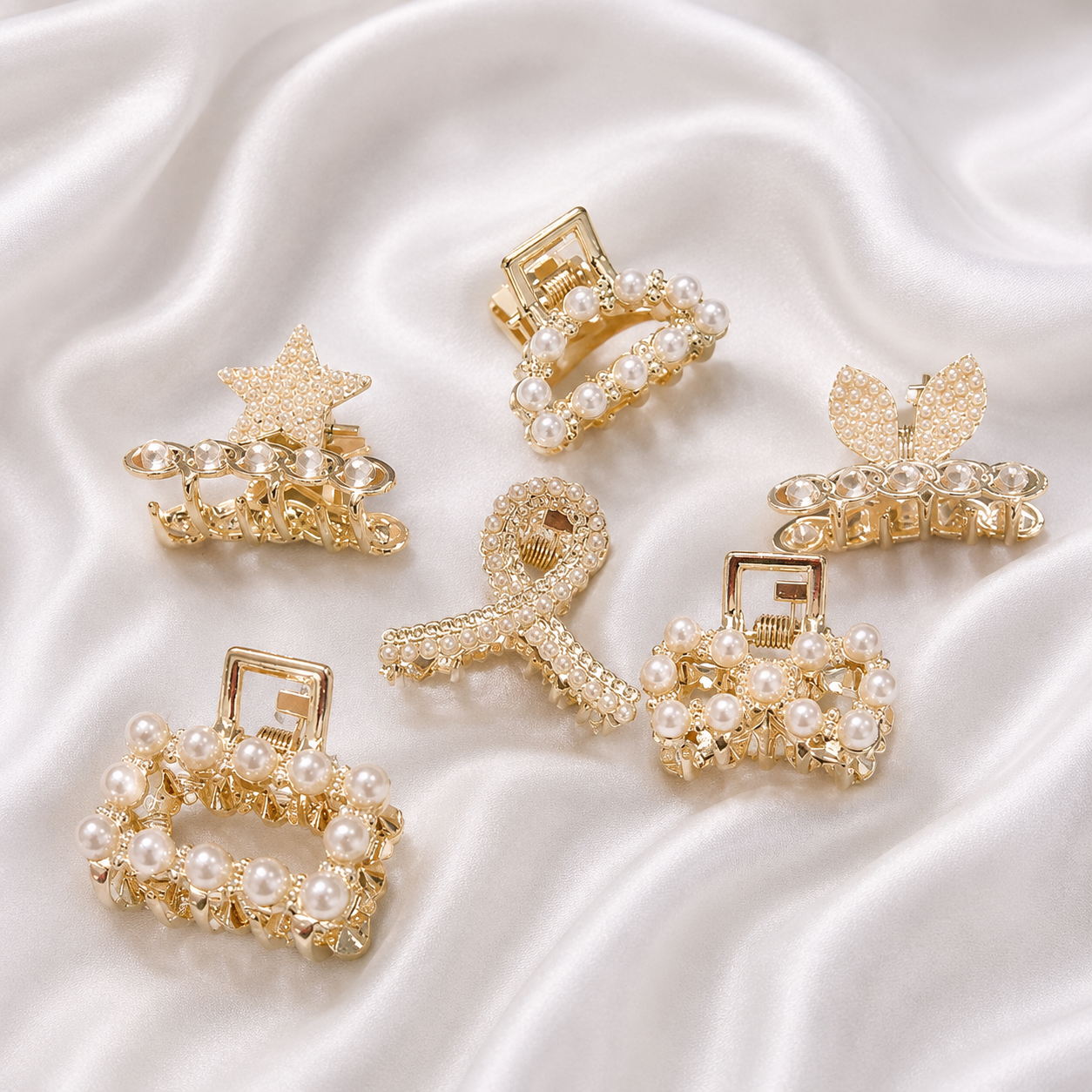 PERAL AND CRYSTAL MINI HAIR CLIPS (PACK O F 6)