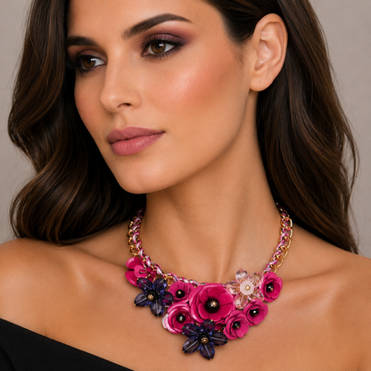 BOHEMIA HANDMADE FLOWER GEM NECKLACE