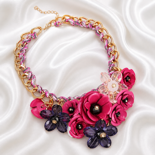 BOHEMIA HANDMADE FLOWER GEM NECKLACE
