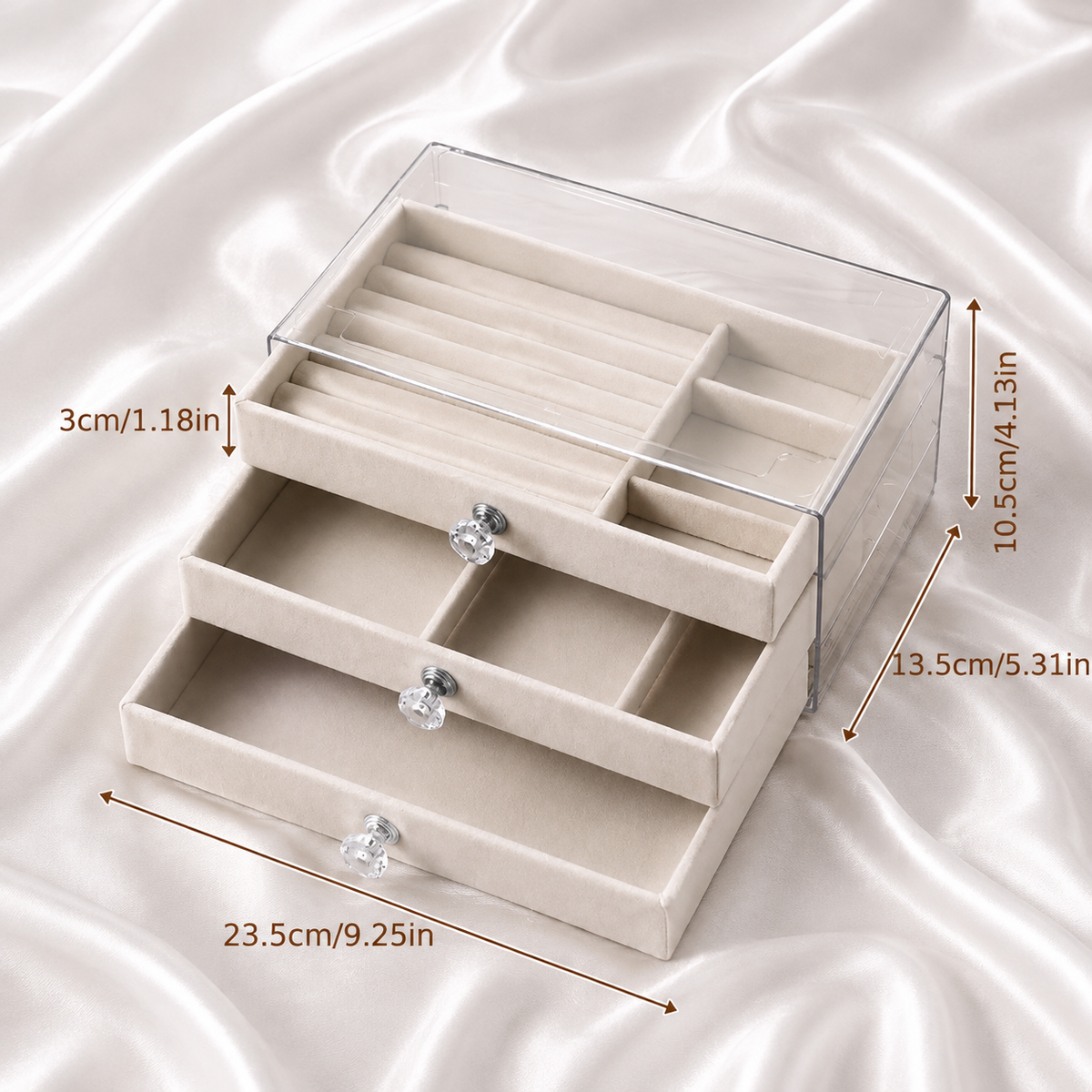 THREE LAYER CLEAR ACRYLIC JEWELRY BOX