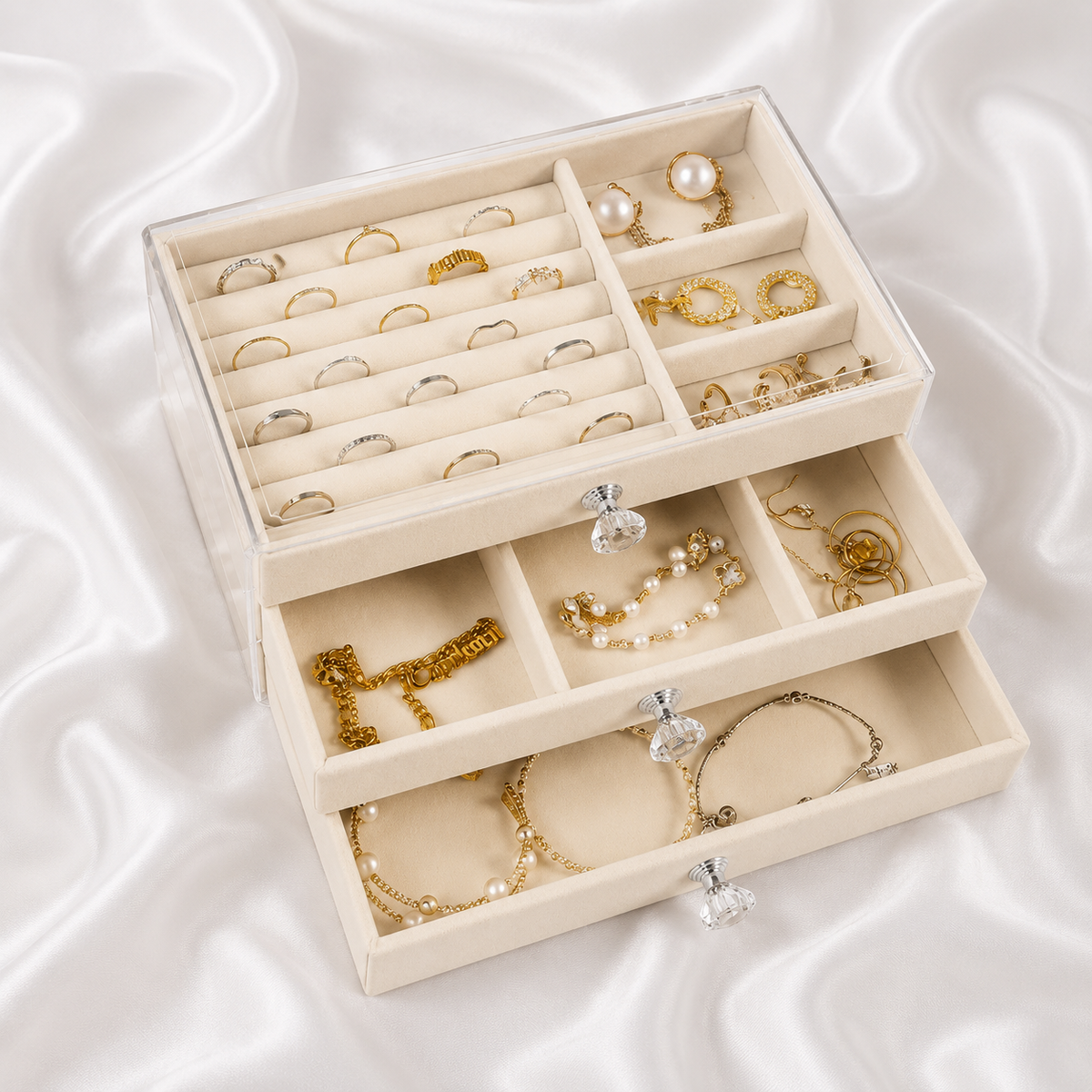 THREE LAYER CLEAR ACRYLIC JEWELRY BOX