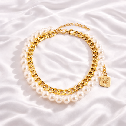 PEARL & GOLD  CHAIN LAYERED NECKLACE