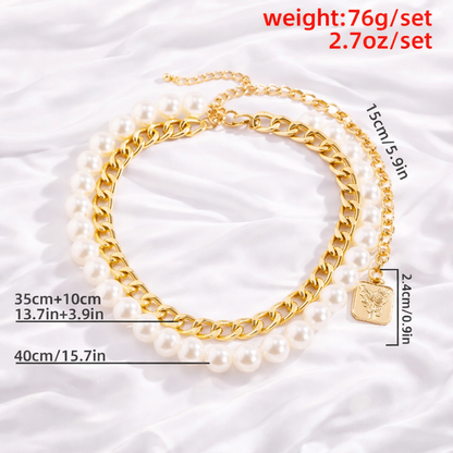 PEARL & GOLD  CHAIN LAYERED NECKLACE