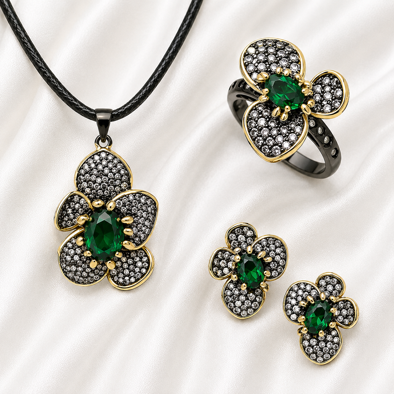 EXQUISITE EMERALD FLOWER SET