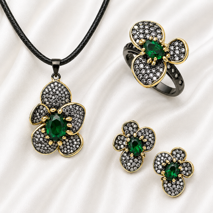 EXQUISITE EMERALD FLOWER SET