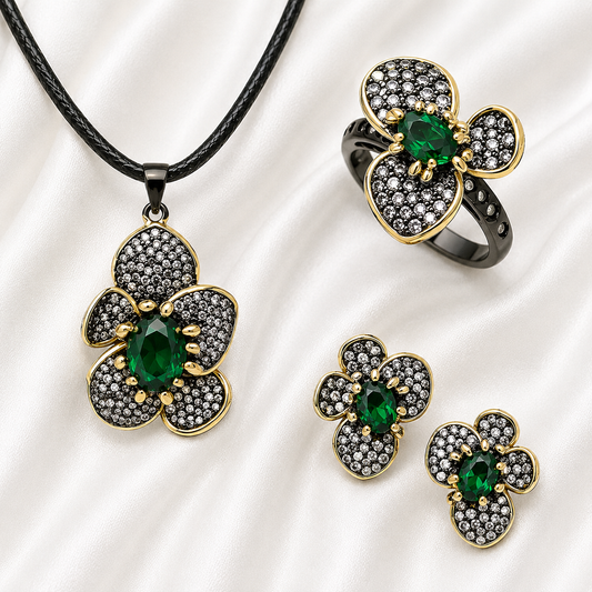 EXQUISITE EMERALD FLOWER SET