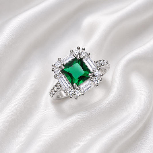 SQUARE GREEN ZIRCON RING