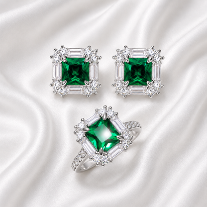 SQUARE GREEN ZIRCON SET